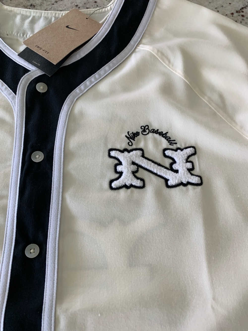 Nike Cream and Navy Baseball Button-Up Jersey